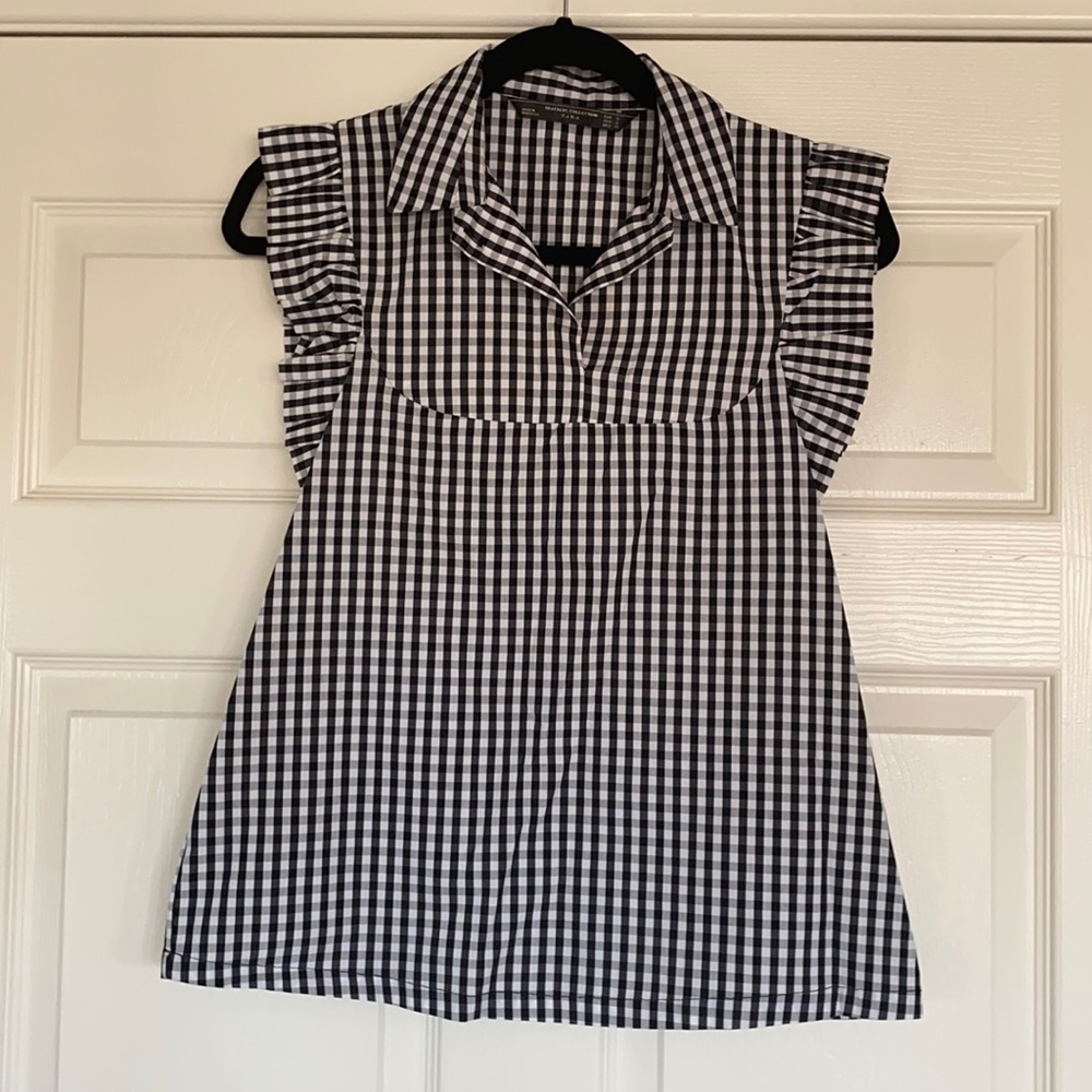 Gingham ruffle sleeve tank